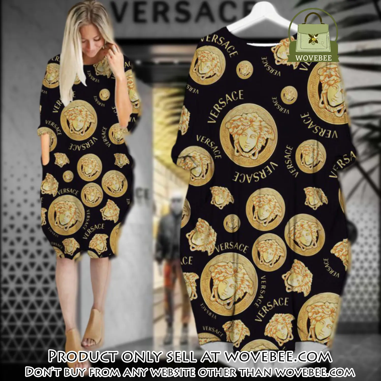 Gianni versace black batwing pocket dress luxury brand for women pd064 wvb0347799